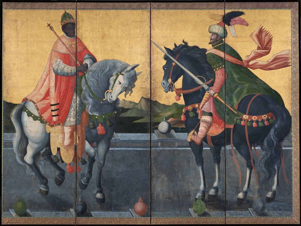 Western Kings on Horseback - Anonymous - 1600-luvun ensimmäinen kolmannes. - Akvarelli ja muste paperille - 184x245 - Suntory Museum of Art tekijältä Unknown artist