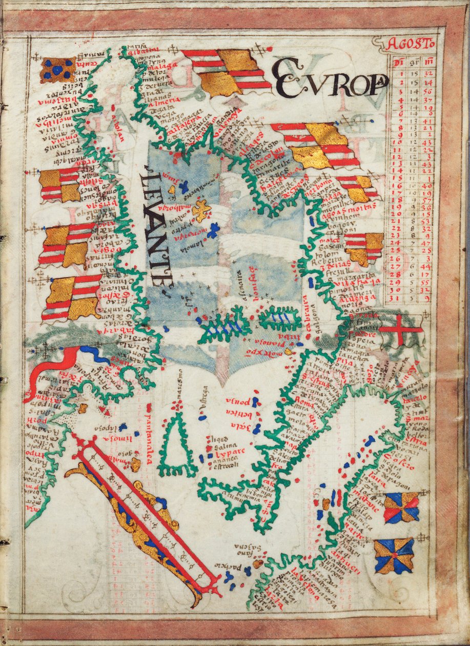 Läntinen Välimeri, sidottu kahdenkymmenenviiden kartan atlakseen, jossa on kaavioita ja taulukoita, noin 1550-60 (pergamentti). tekijältä Unknown artist