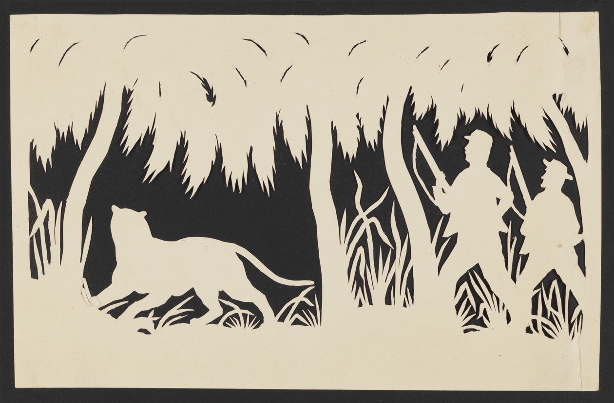 Valkoiset miehet jahtaavat tiikeria tekijältä Unknown artist