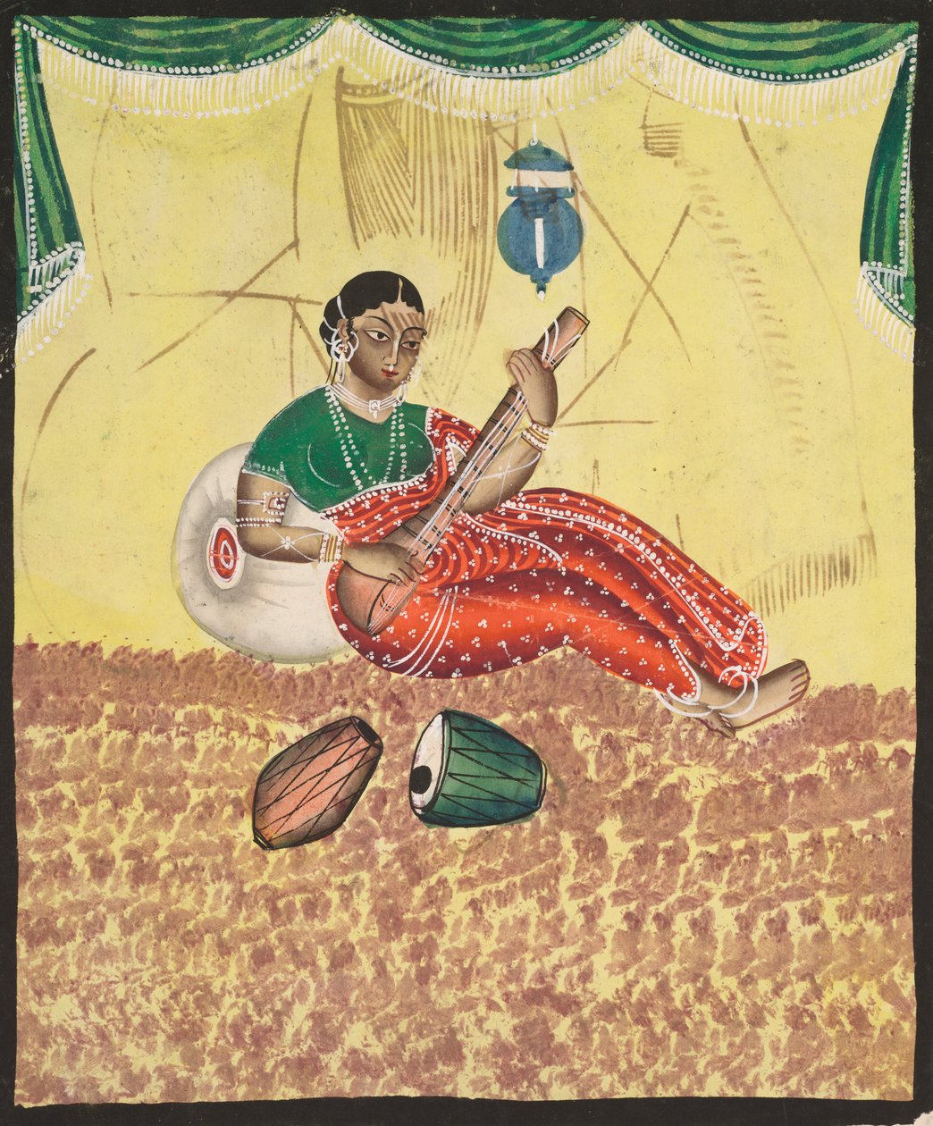 Nainen soittamassa musiikkia (recto) tekijältä Unknown artist