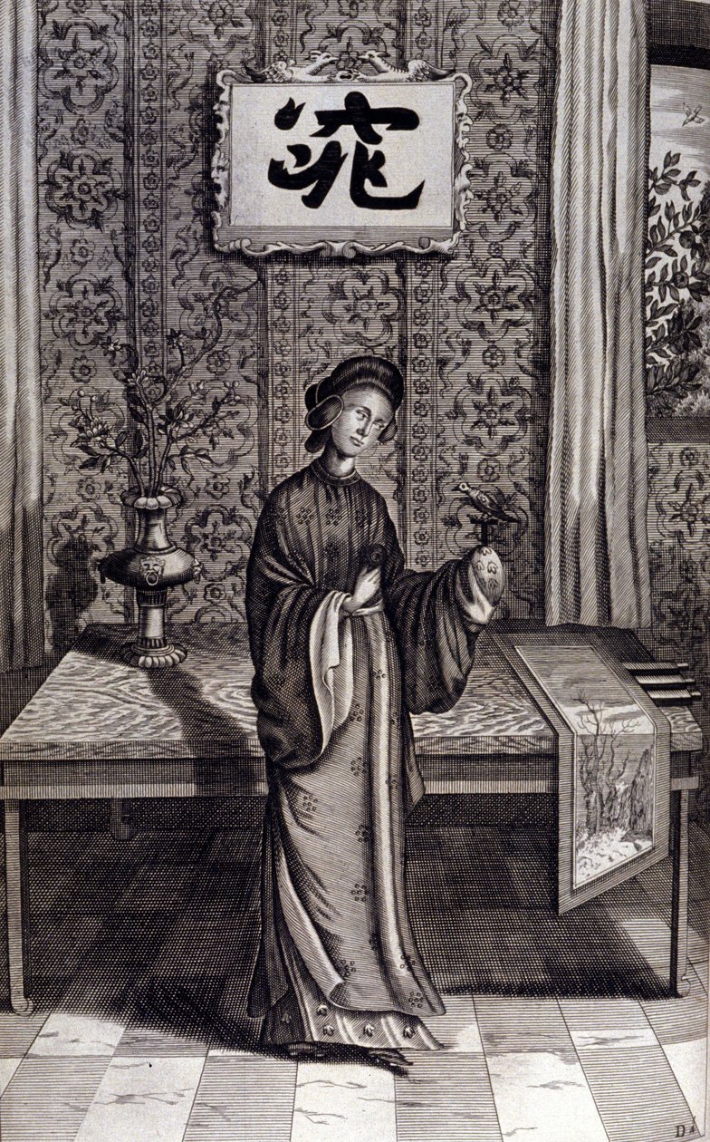 Kiinan aateliston nainen. Athanasius Kircherin (1601 - 1680), jesuiitta, orientalisti ja saksalainen tutkija, "De China Monumenta", Amsterdam 1667. tekijältä Unknown artist