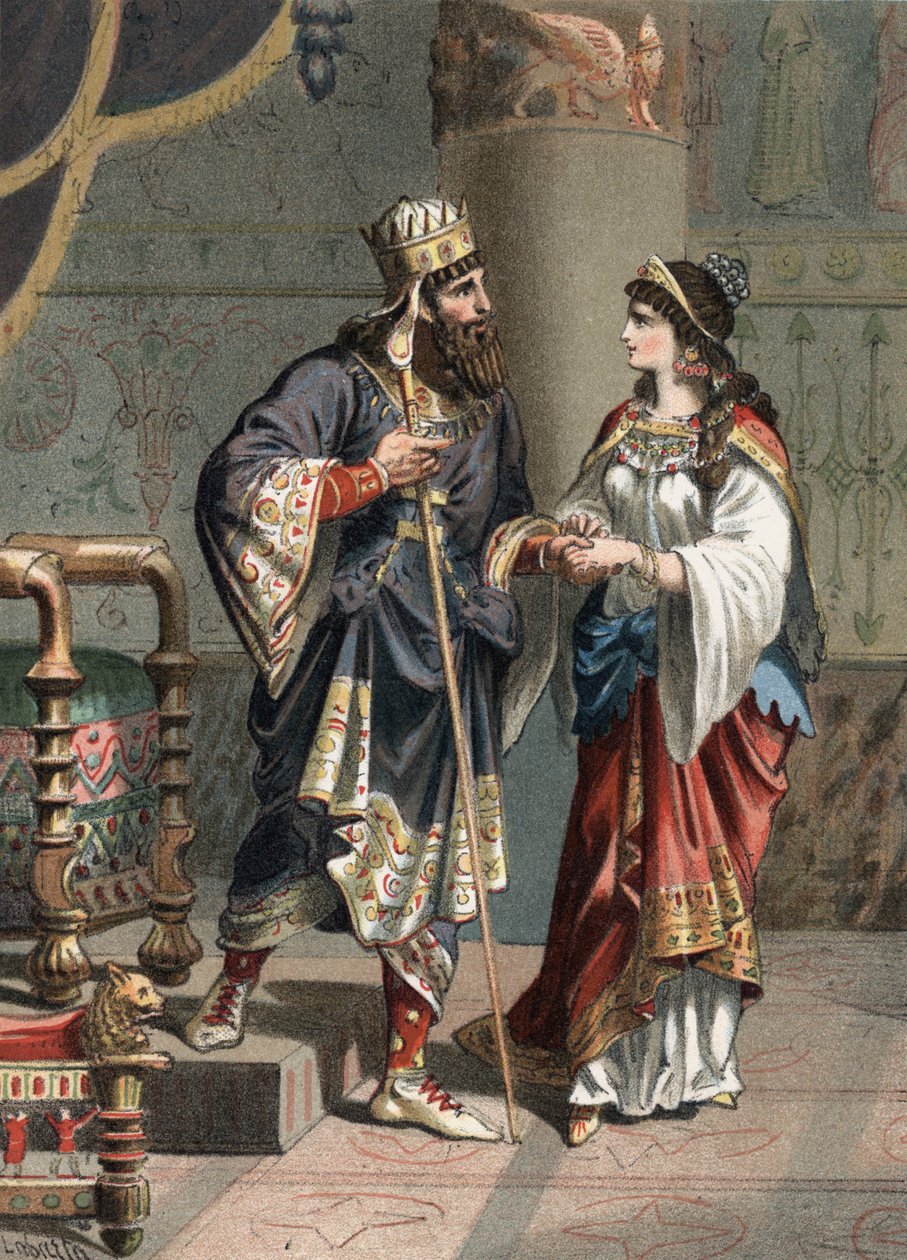 Xerxes I Achaemenid, Persian kuningas (519-465 eaa.) Kaiverrus vuodelta 1881 kirjassa "The Cult of Beauty", jonka on kirjoittanut John Just Huguet, Mill Brothers -kustantaja tekijältä Unknown artist