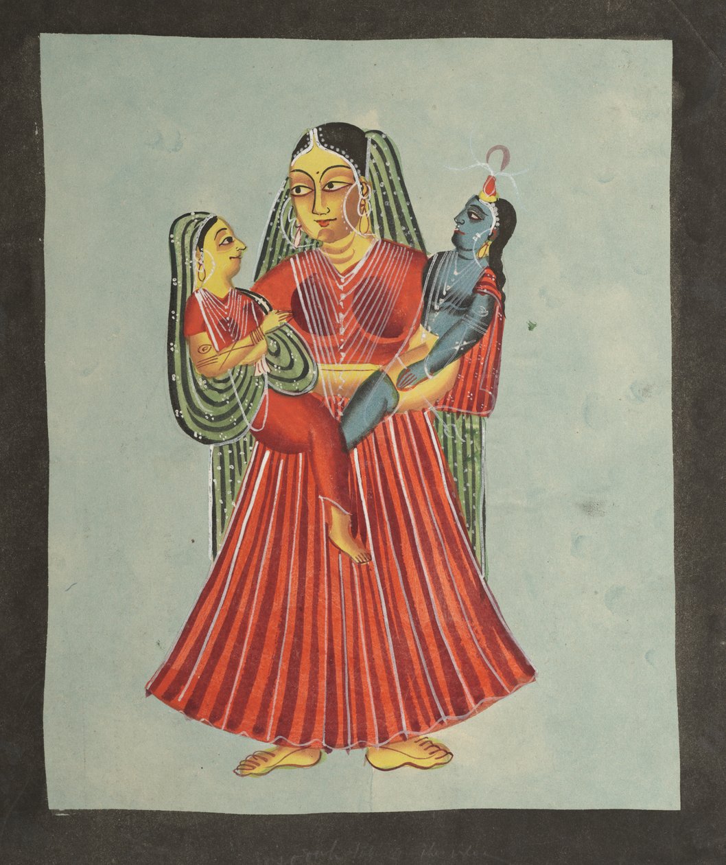Yasoda pitelee Krishnaa ja Radhaa tekijältä Unknown artist
