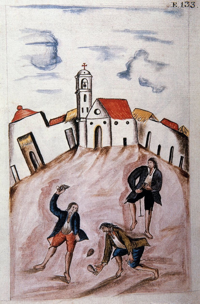 Nuoret intiaanit leikkivät kehällä, kirjasta "Trujillo del Peru" tai "Codex Martinez Companion", Baltazar Martinez Companion ja Bujanda, Trujillon piispa (1782-1785) tekijältä Unknown artist