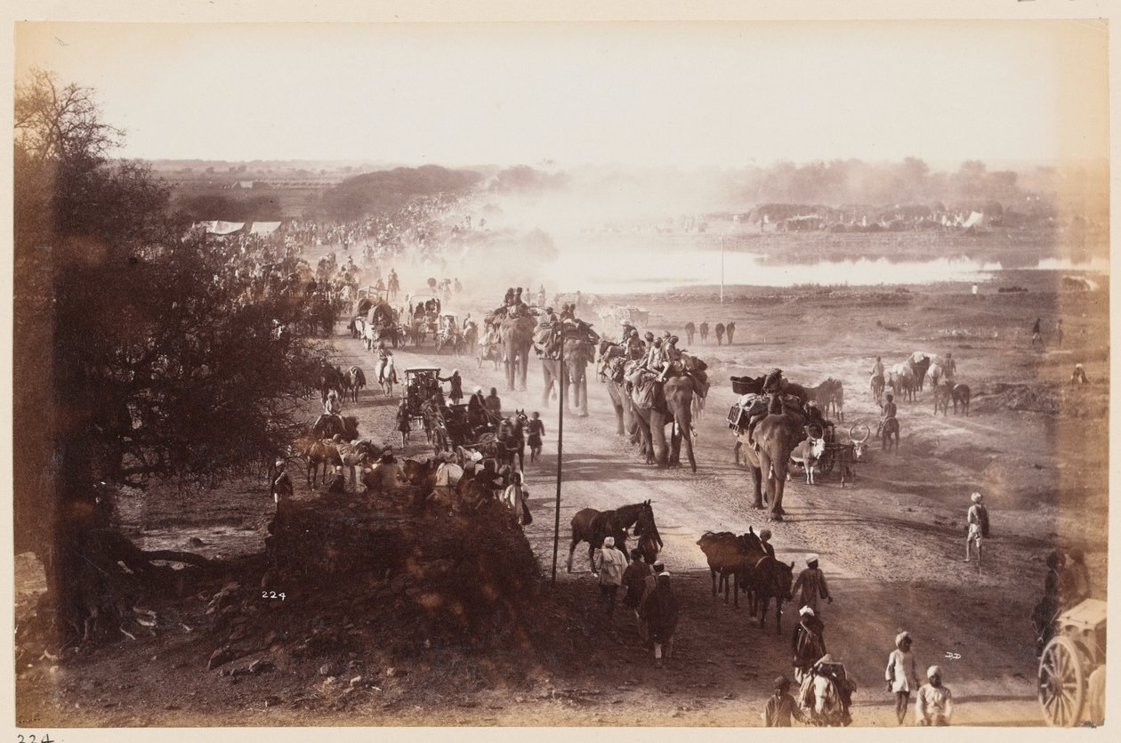 Matkatavarapylväs Delhin harjoitusleirin aikana, noin 1885 tekijältä Unknown