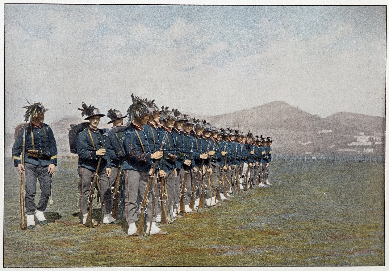 Italian armeijan Bersagliers (Bersaglieri) joukkue. tekijältä Unknown photographer
