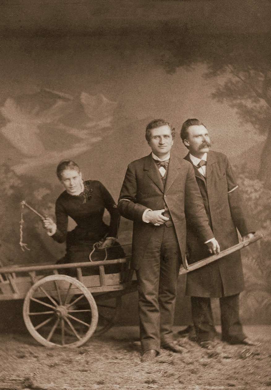 Paul Ree (1849-1901) englantilainen filosofi - Lou Andreas-Salome (1861-1937) (Andreas Salome) venäläinen psykoanalyytikko - Friedrich Nietzsche (1844-1900) saksalainen filosofi - toukokuu 1882 (Lucerne, Atelier Jules Bonnet) tekijältä Unknown photographer