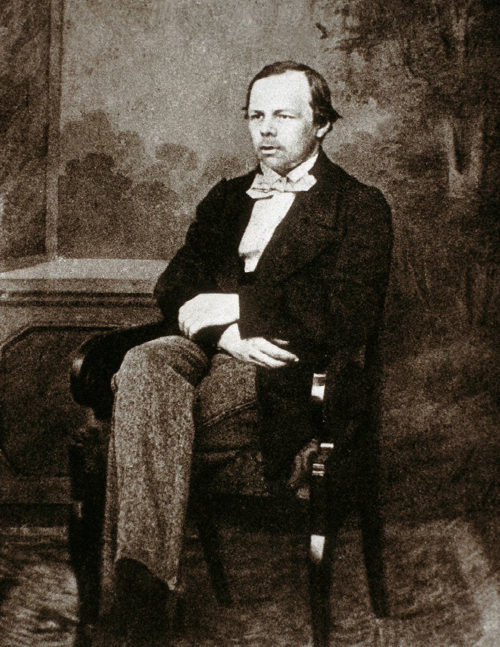 Muotokuva venäläisestä kirjailijasta Fjodor Dostojevskista (Dostojevski tai Dostojevski) (1821-1881). Valokuva 1800-luvulta. tekijältä Unknown photographer
