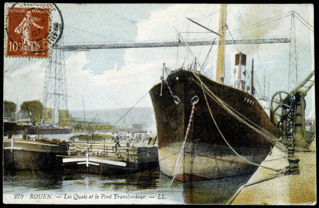 Postikortti 1900-luvun alusta. Normandia, Rouen: Satama ja lauttasilta. tekijältä Unknown photographer
