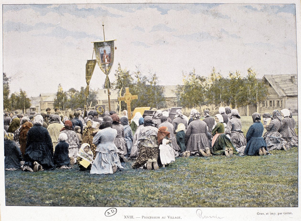 Kulkue kylässä (Venäjä) - valokuvaus, 1800-luvun loppu tekijältä Unknown photographer