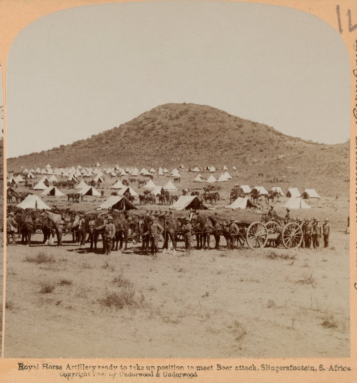 Royal Horse Artillery, Slingersfontein, Boer War, n.1899 (valokuva, stereoskooppinen) tekijältä Unknown photographer