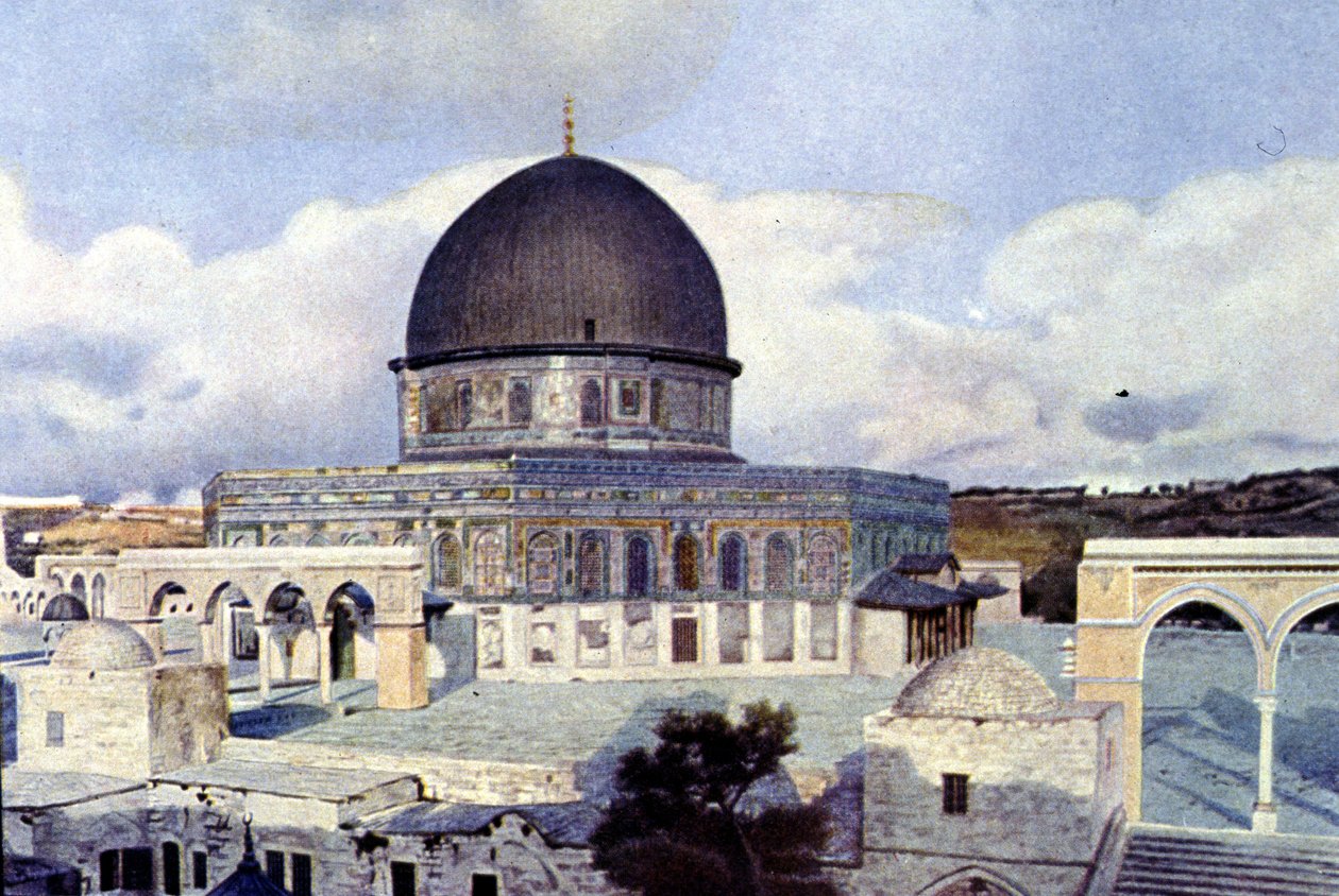 Näkymä Omarin moskeijasta Jerusalemissa. Autochrome tekijältä Unknown photographer