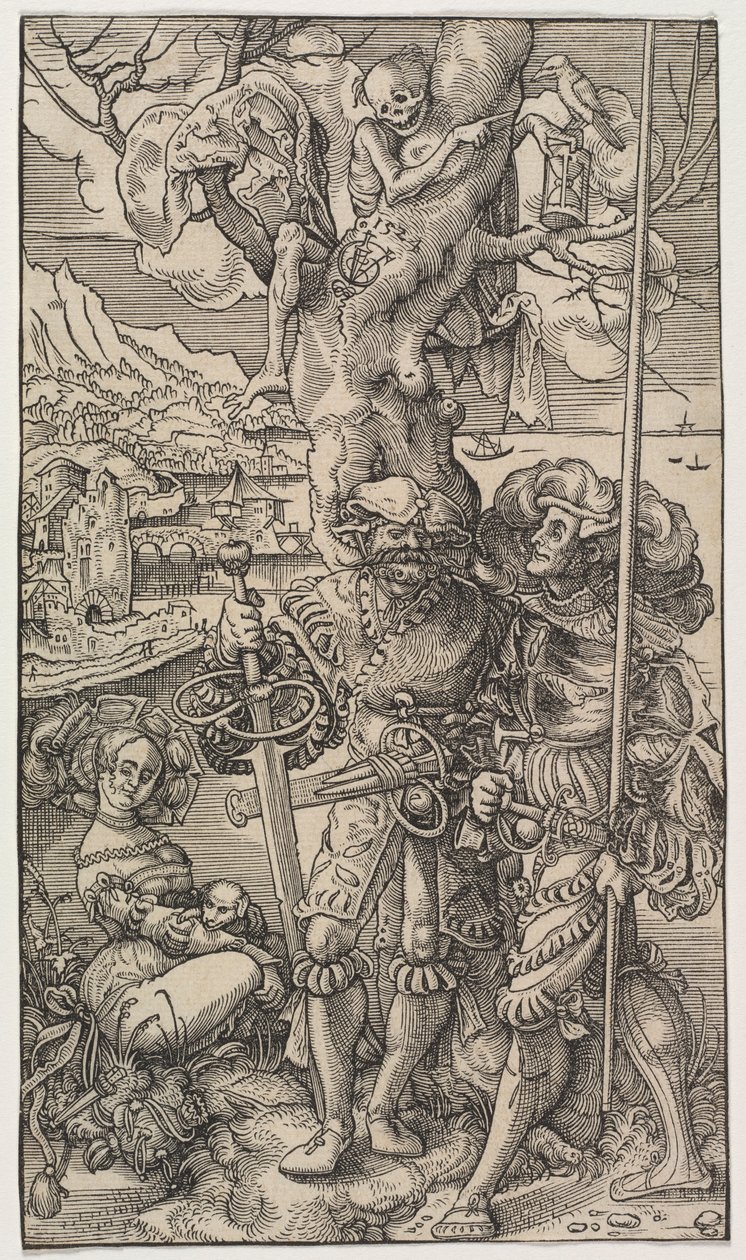 palkkasoturit ja nainen kuoleman kanssa puussa, 1524. tekijältä Urs I Graf