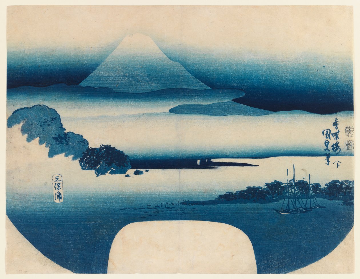 Näkymä Fujille Miho Baystä, toukokuu 1830 (värillinen puupalikkaprintti) tekijältä Utagawa 1786 1864 Kunisada