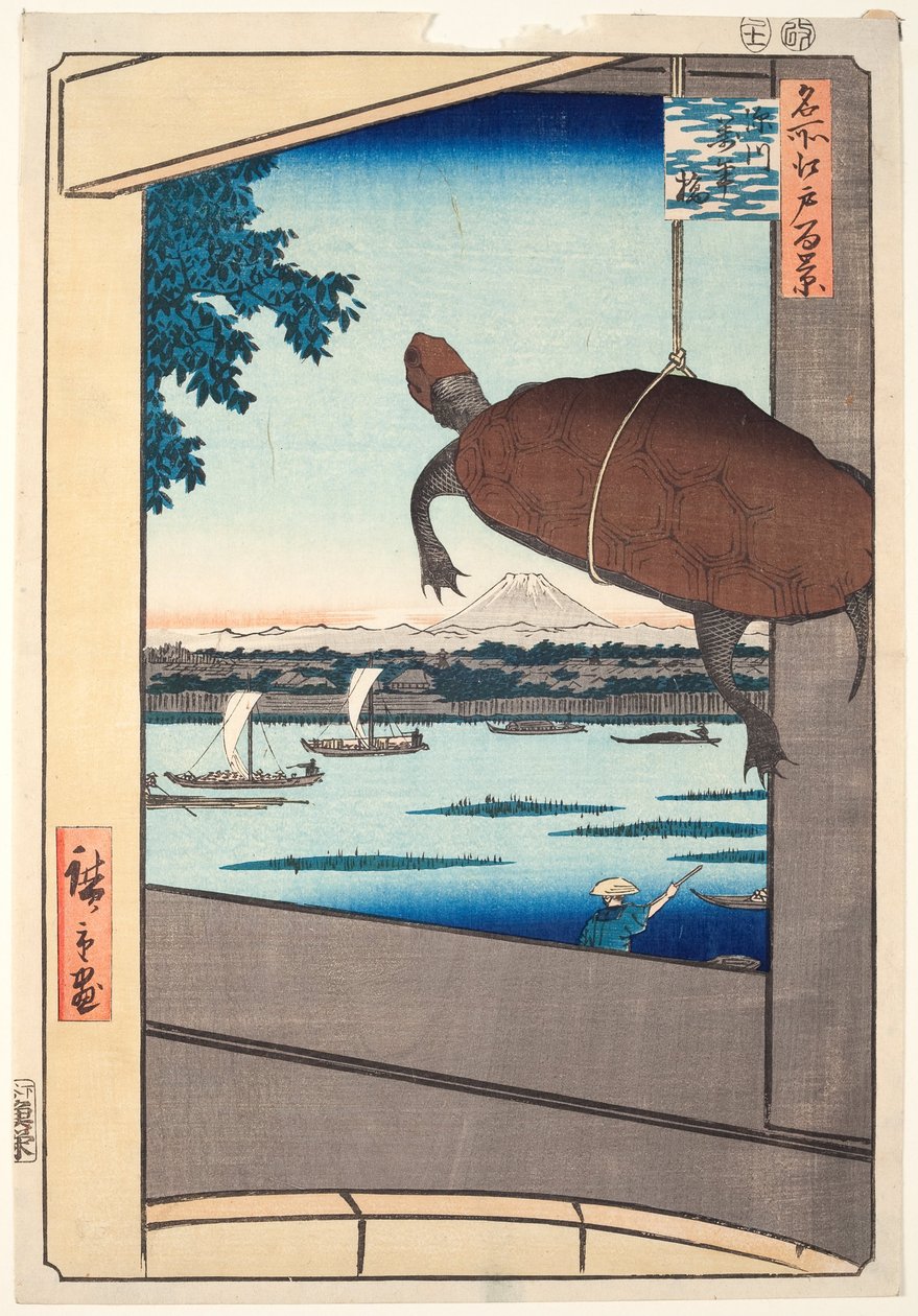 Mannen silta, Fukagawa, sarjasta Sata kuuluisaa näkymää Edosta. tekijältä Utagawa Hiroshige