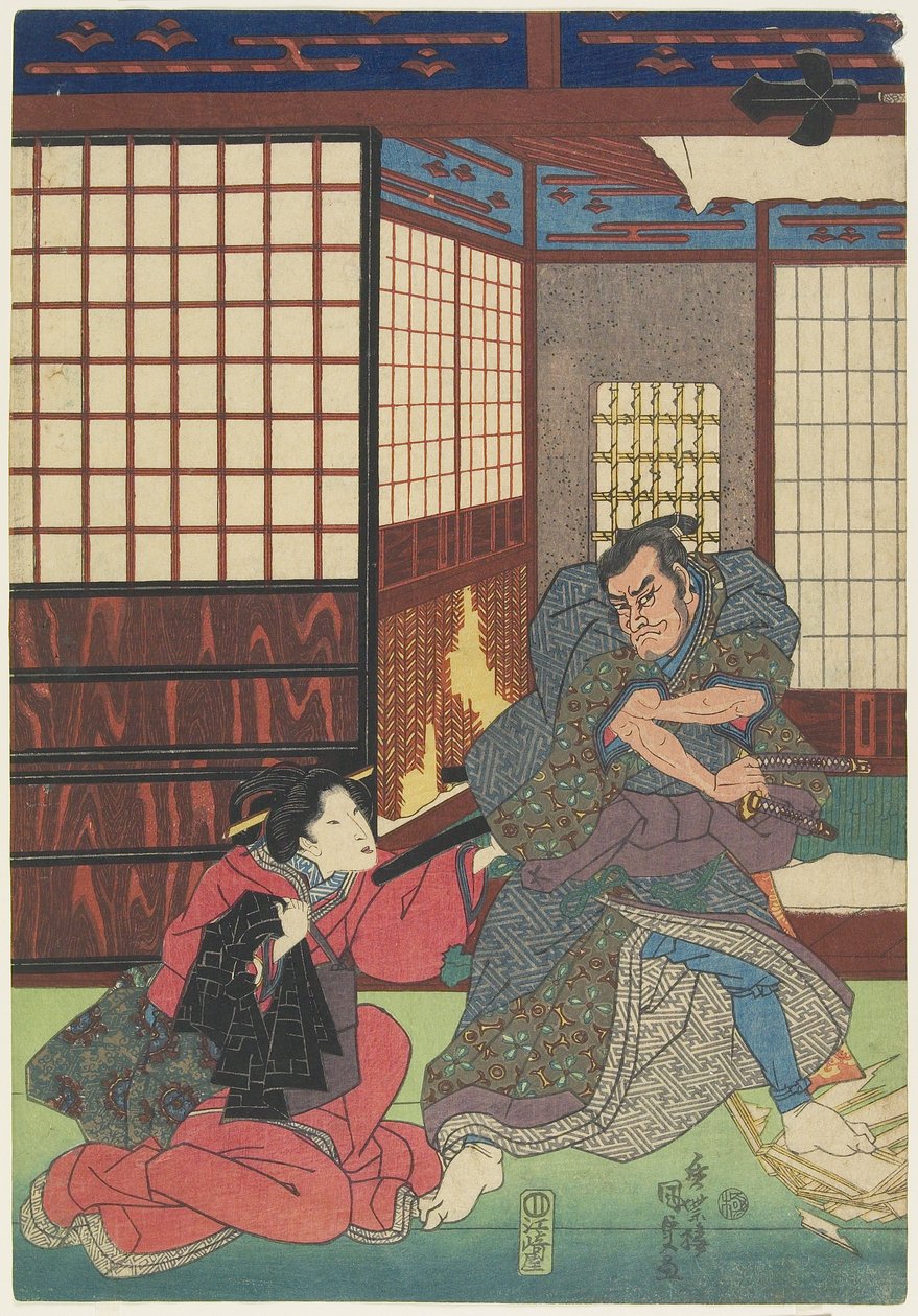 (kohtaus tunnistamattomasta näytelmästä), 1830-1844 tekijältä Utagawa Kunisada