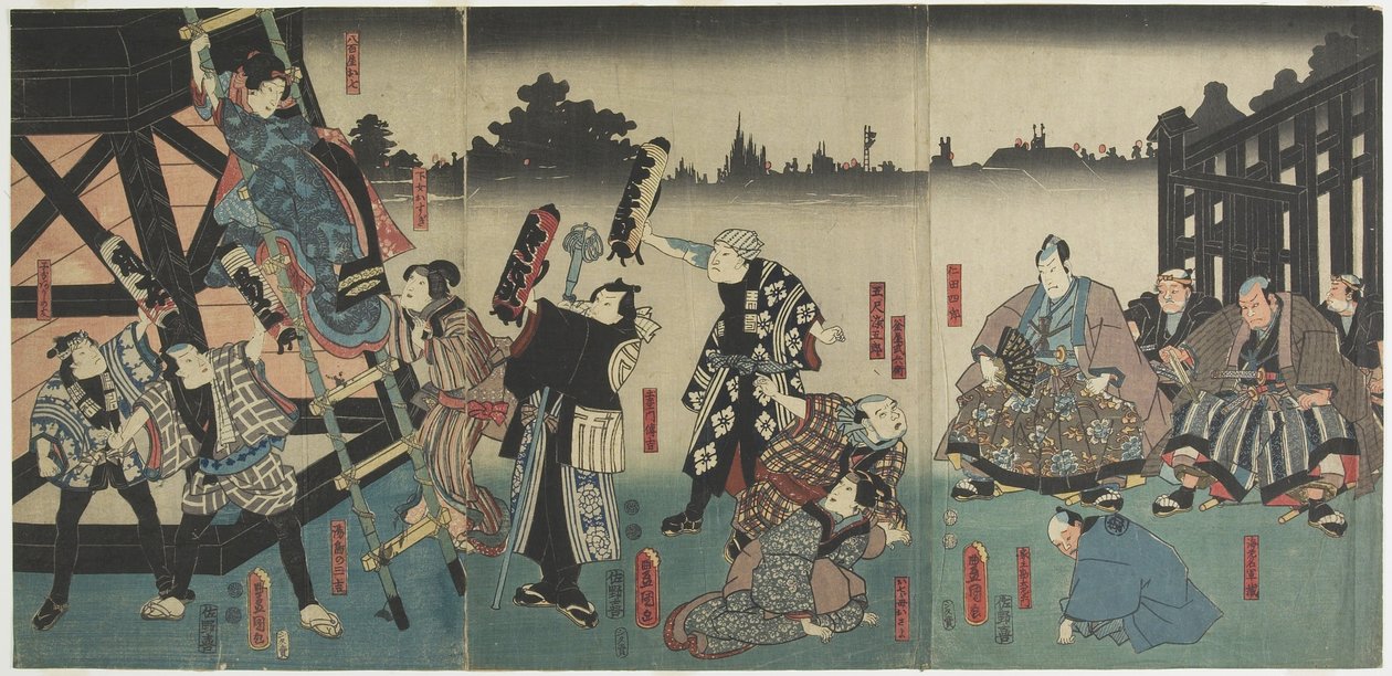 (Yaoya Oshichin tarinaan perustuva Kabuki-näytelmän kohtaus), 1847-1852 tekijältä Utagawa Kunisada