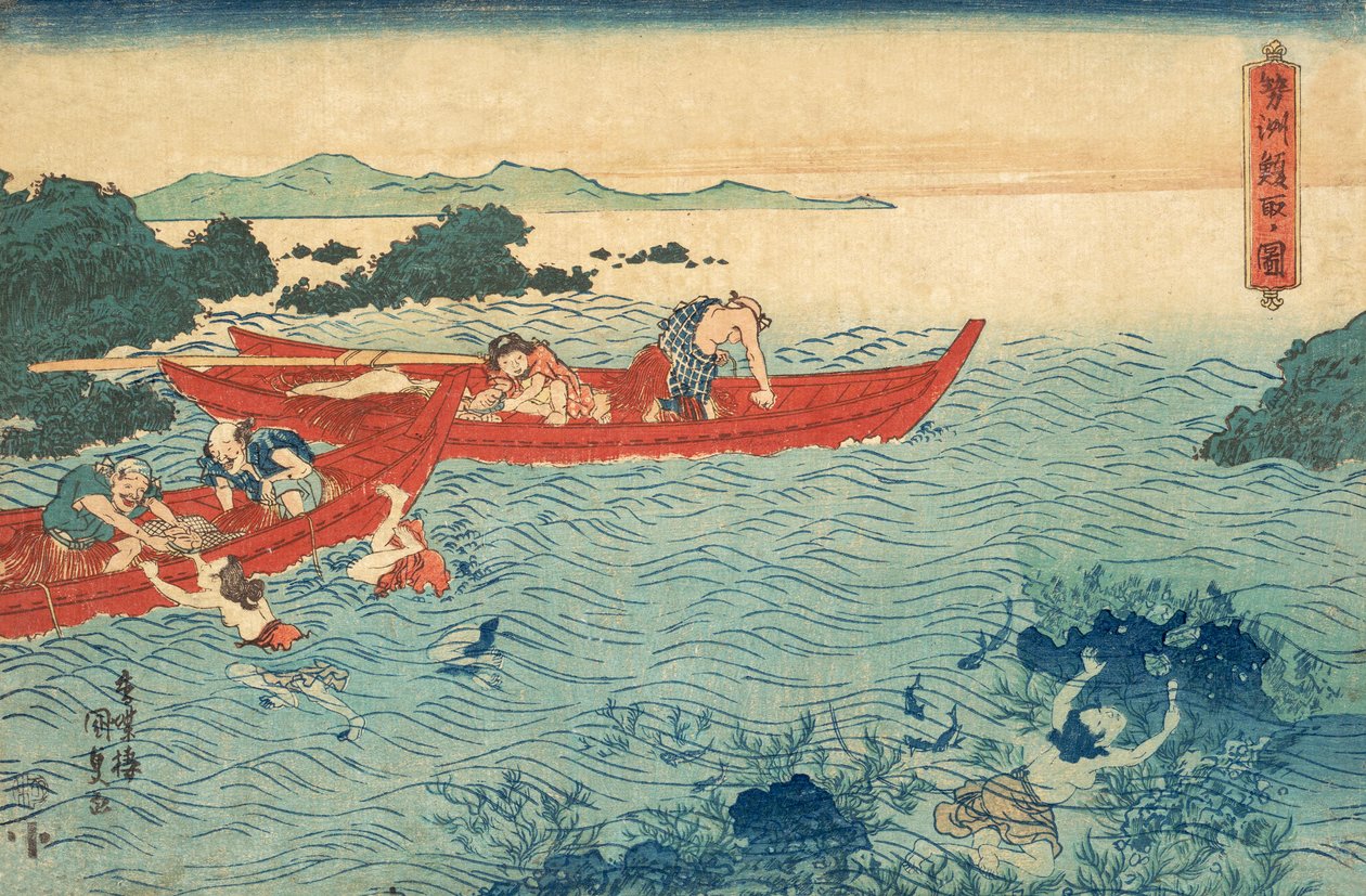 Abalonen kalastus, pub.1840 tekijältä Utagawa Kunisada