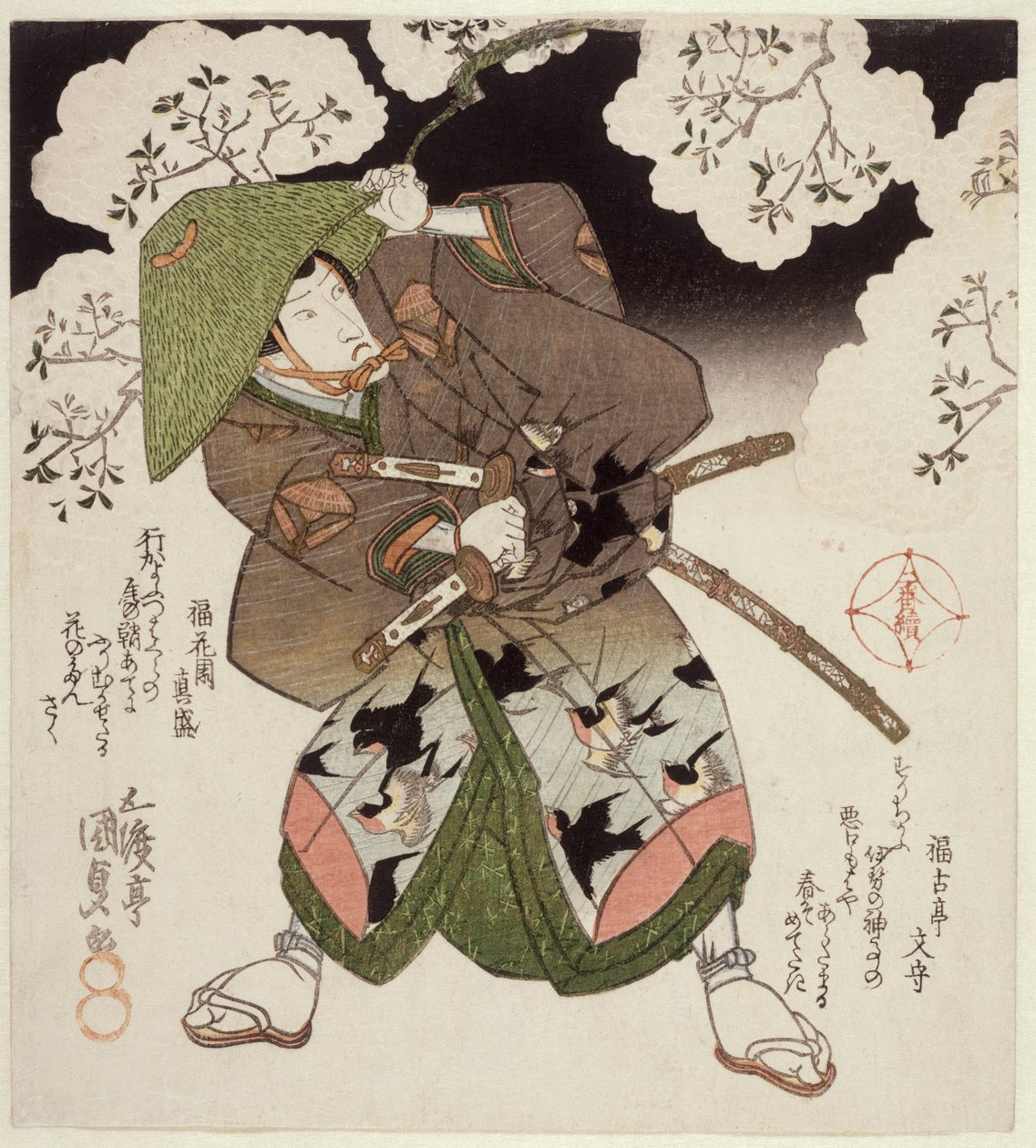 Onoe Kikukoro Good As Nagoya -jäsenen Saton keväterikoisuutena Henkasa, n. 1827 (DB ck p Hayashi t) tekijältä Utagawa Kunisada