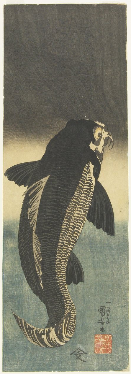 Musta karppi, n. 1842 tekijältä Utagawa Kuniyoshi