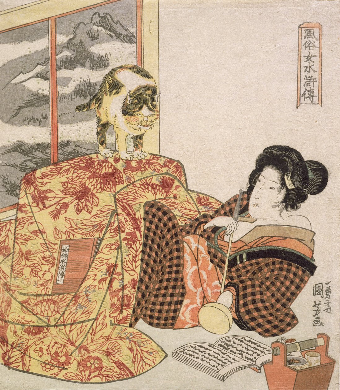 Brazier (Kotatsu) sarjasta "108 mallia naisten tavoista Suikodenin tapaan", noin 1918-30 (puupiirros). tekijältä Utagawa Kuniyoshi