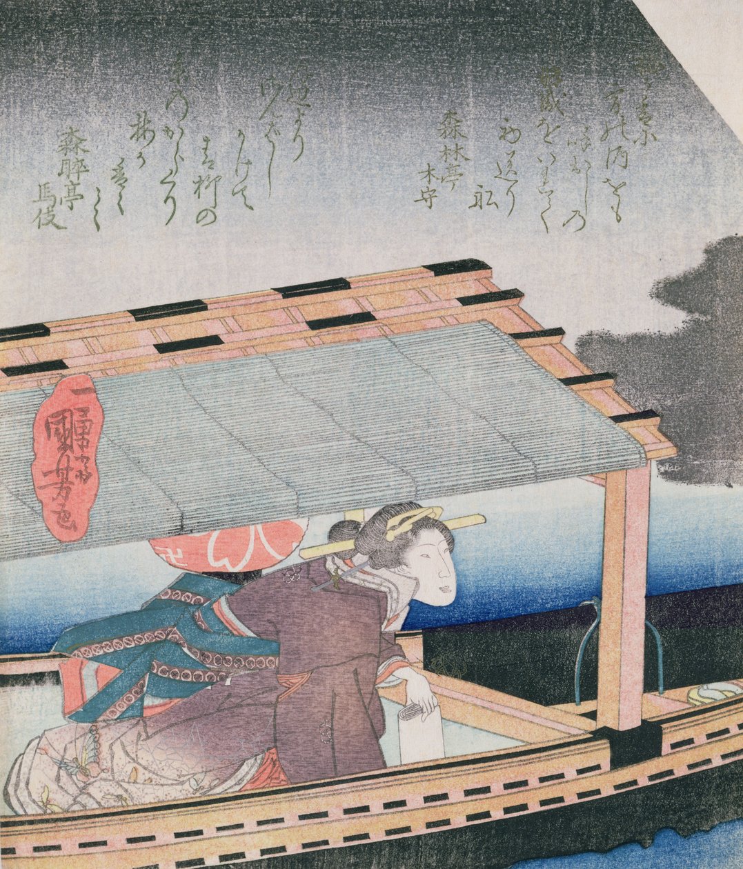 Tyttö veneessä yöllä, n.1830 (värillinen puupalikkaprintti) tekijältä Utagawa Kuniyoshi