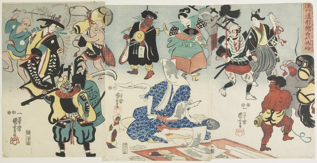 Suosittu O_tsu-e-ilmiö, 1848 tekijältä Utagawa Kuniyoshi