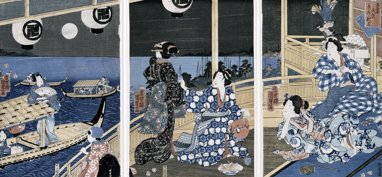 Syksyn kuu Fukagawan (huvialueen) yllä, sarjasta "Azuma Genji" (Prinssi Genji East Capitalista (Edo) 1856 (värillinen puupainatus) tekijältä Utagawa Sadahide