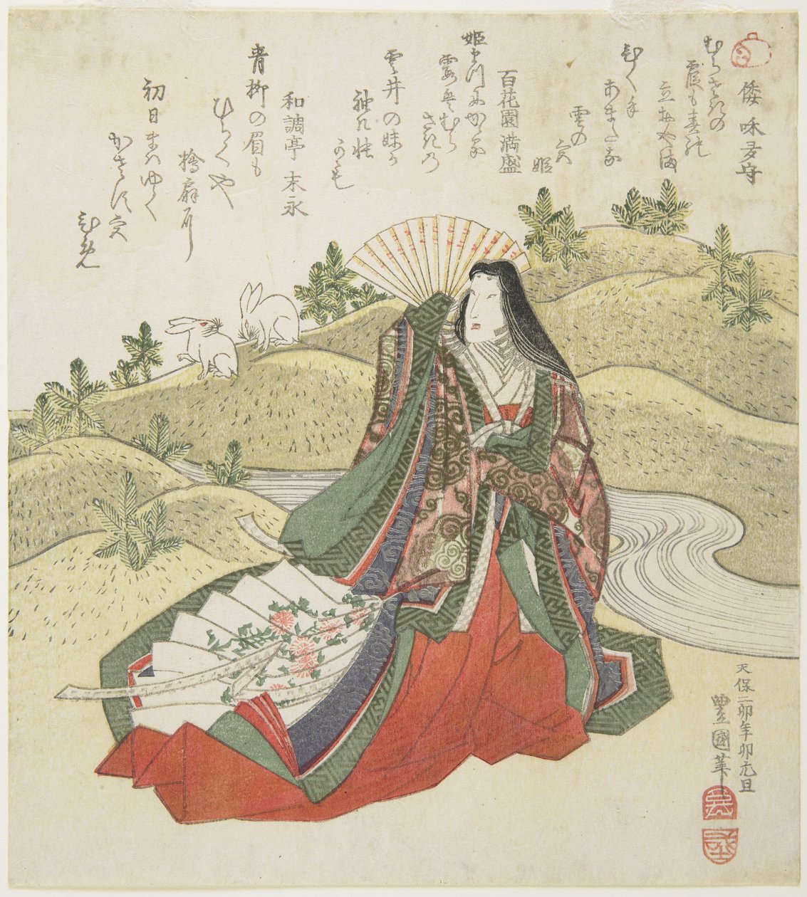 (Oikeusrouva ja kaksi kania), tammikuu 1831 tekijältä Utagawa Toyokuni