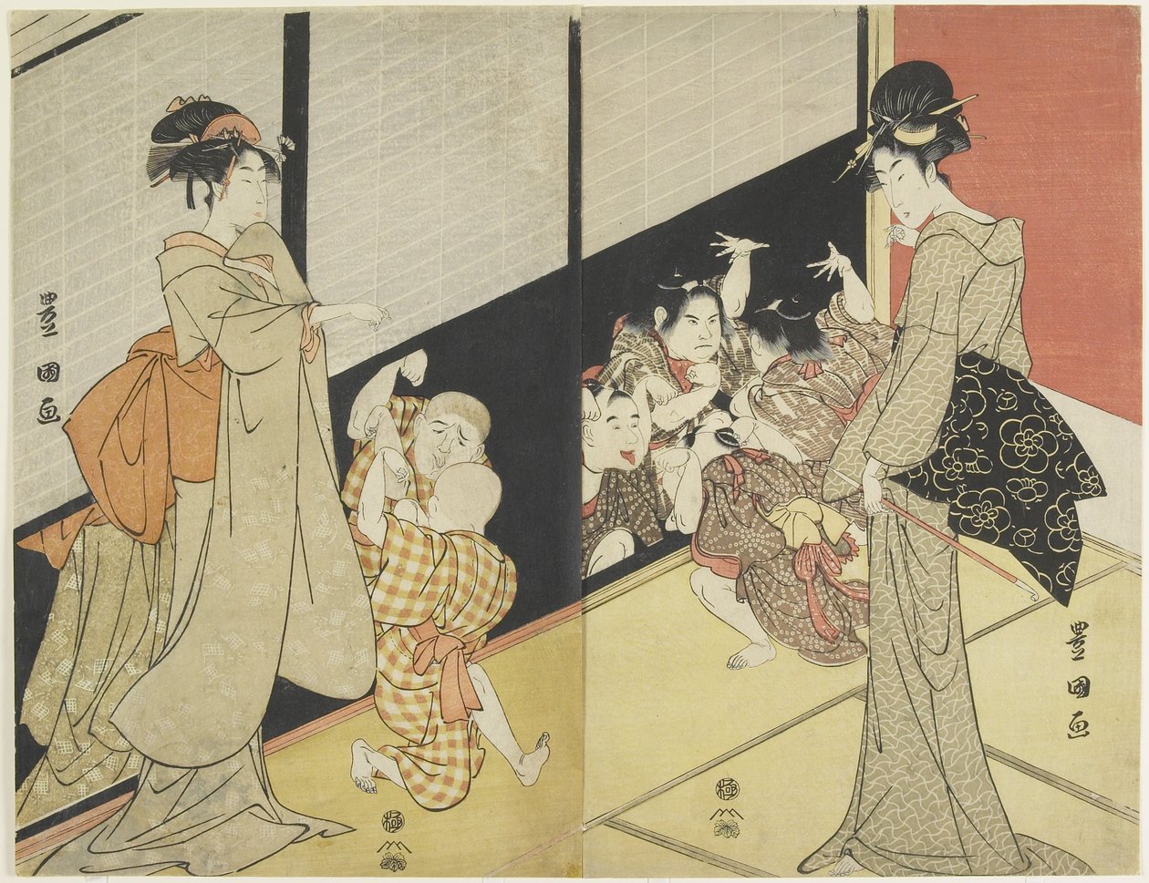 Lapset iloitsevat heijastuksestaan, 1704-1825 tekijältä Utagawa Toyokuni