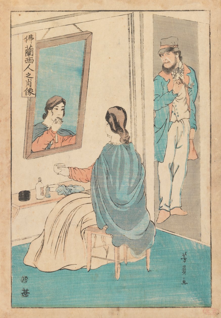 Kauppias ja vaimo, n. 1860 (puupainatus) tekijältä Utagawa Yoshikazu