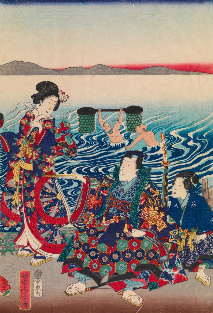 Genji ylittää Oi -joen tekijältä Utagawa Yoshitora