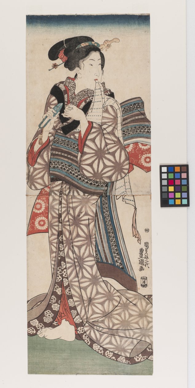 Nainen leikkaamassa kynsiä, noin 1845 (signeeraus; ks. Curator Notes) (värillinen puupiirrosjälki) tekijältä Utagawa (1786 1865) Kunisada