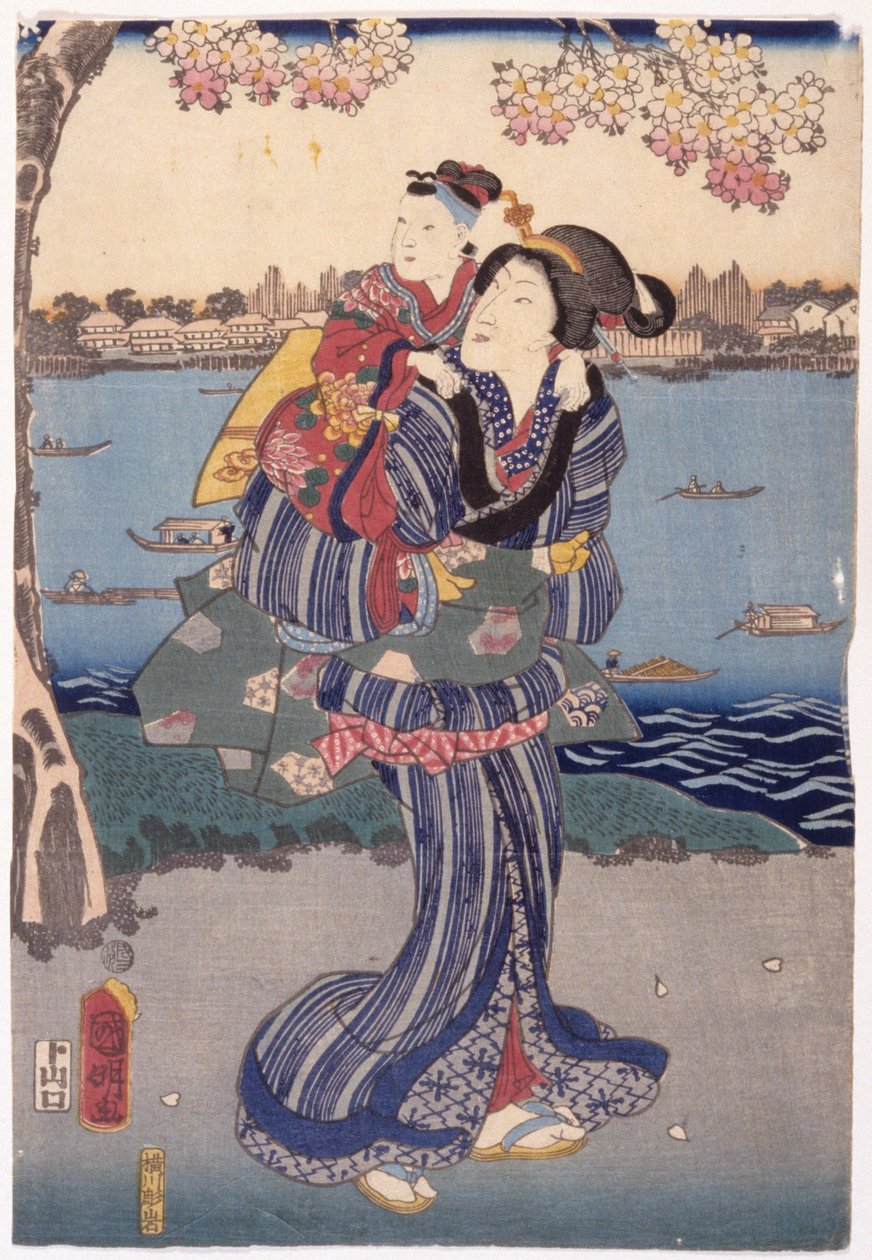Kirsikankukkien katselu Mukjimassa (Mukjima Hanami No Zu) tekijältä Utagawa (1835 1888) Kuniaki