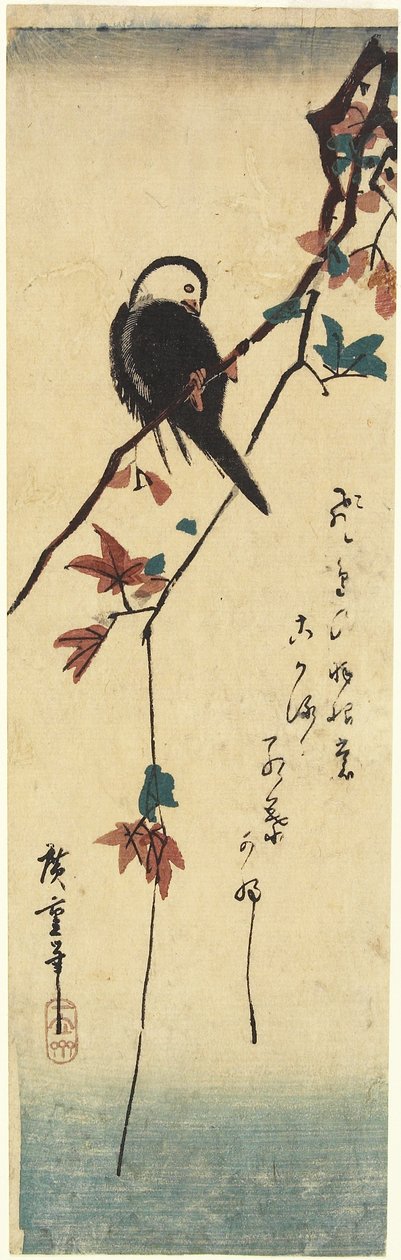 (Bird on Maple Branch), 1830-1858 tekijältä Utagawa Hiroshige