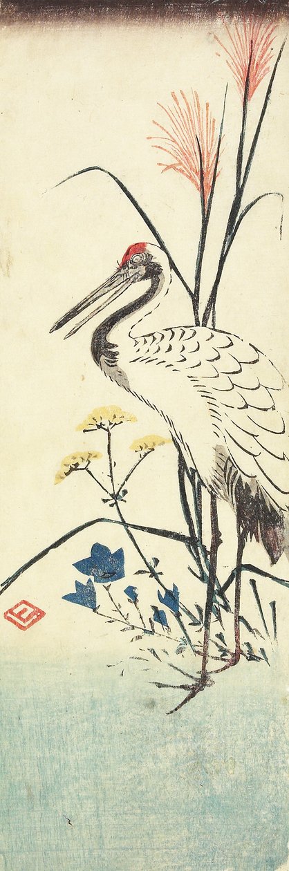 (Pampas Grass, Patrinia, kiinalainen kellokukka ja kurkku), 1830-1858 tekijältä Utagawa Hiroshige