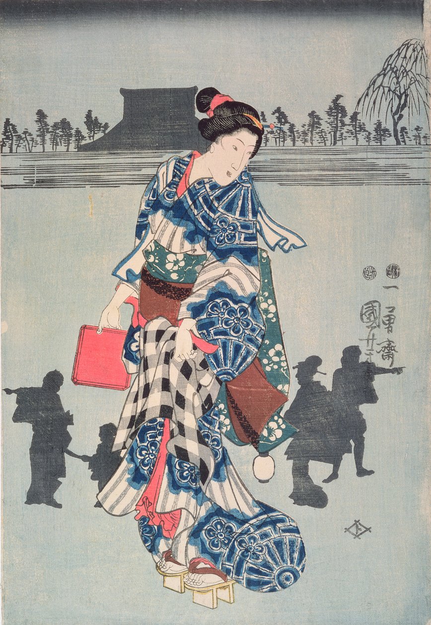 Kolmas näytös draamasta "Chushingura", n. 1840 (värillinen puupainatus) tekijältä Utagawa Hiroshige