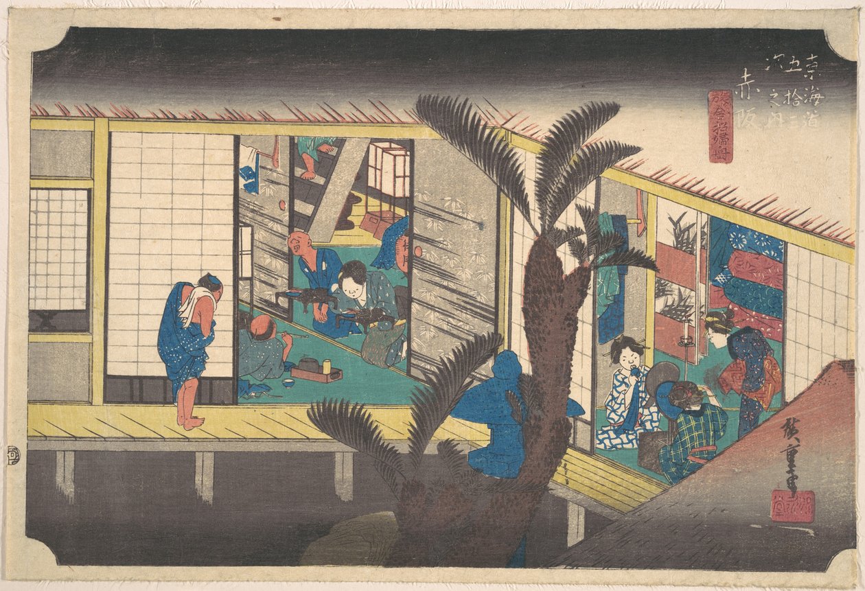 Akasaka, majatalon palvelijattaret tekijältä Utagawa Hiroshige