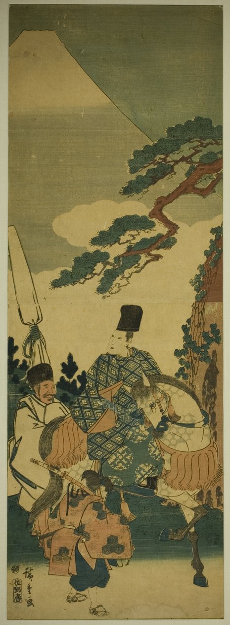 Ariwara no Narihira ohittaa Fuji-vuoren matkallaan itään tekijältä Utagawa Hiroshige
