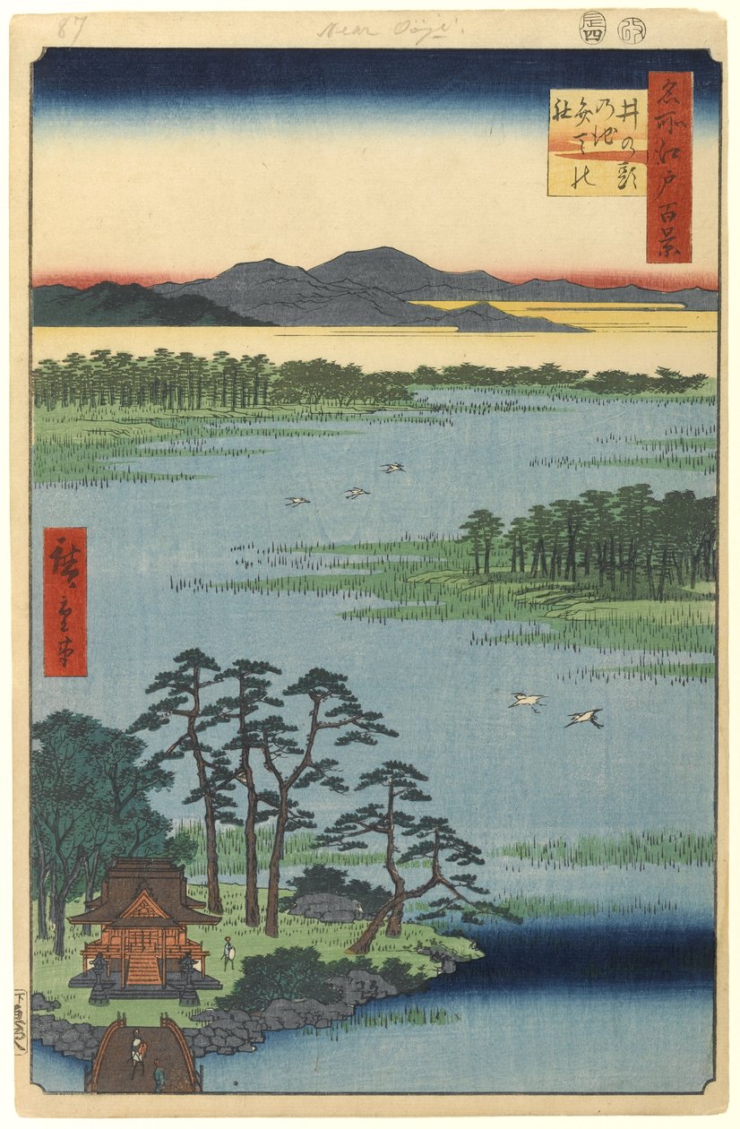 Benten-pyhäkkö, Inokashira Pond, nro 87, Edon sata kuuluisaa näköalaa, 1856 (puukiviprintti) tekijältä Utagawa Hiroshige