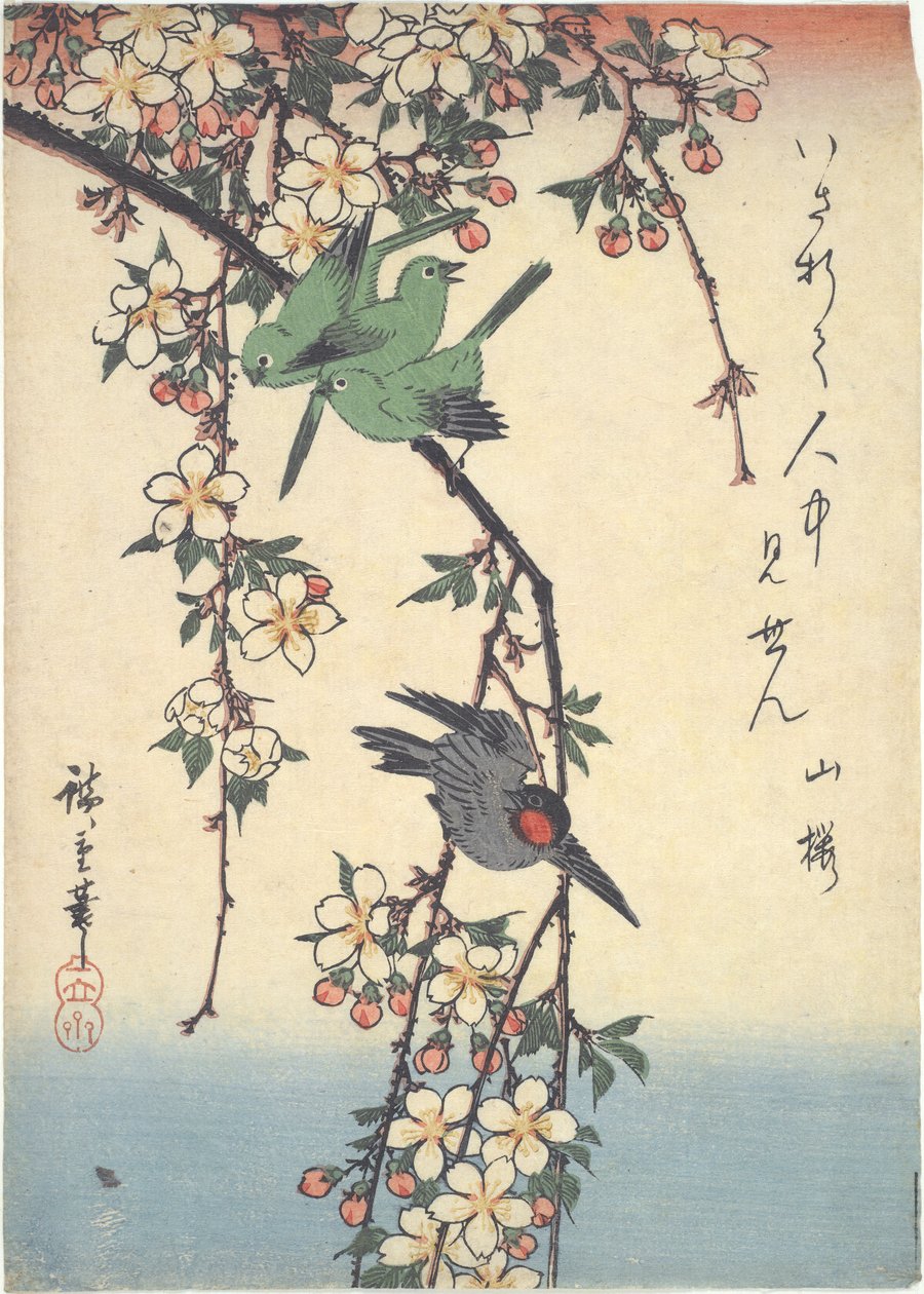 Linnut kirsikanoksalla tekijältä Utagawa Hiroshige