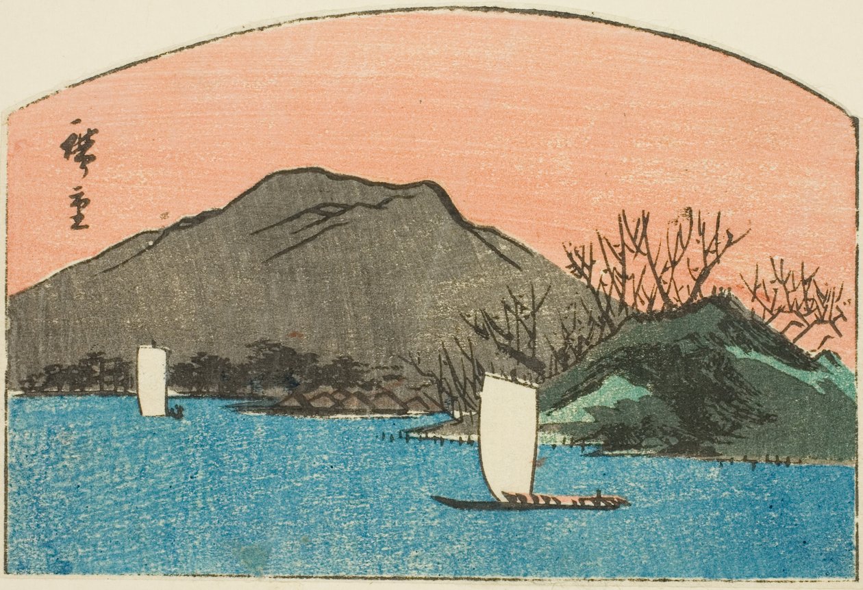Veneitä järvellä, osa nimettömästä harimaze-printistä tekijältä Utagawa Hiroshige
