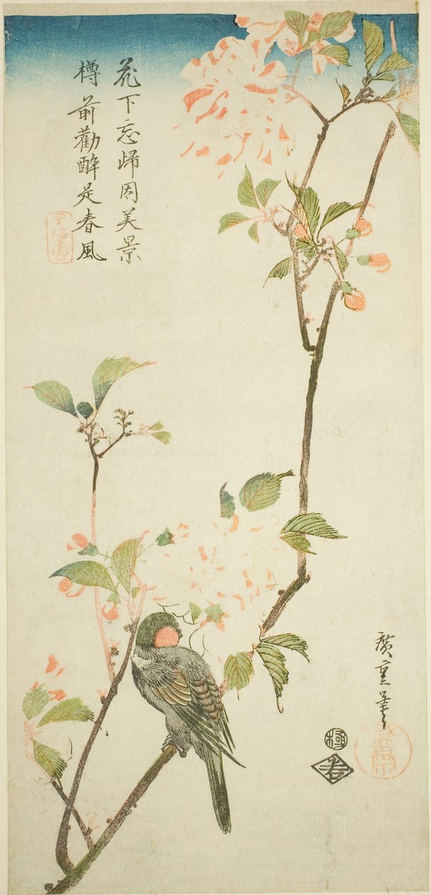 Bullfinch aronia oksalla tekijältä Utagawa Hiroshige