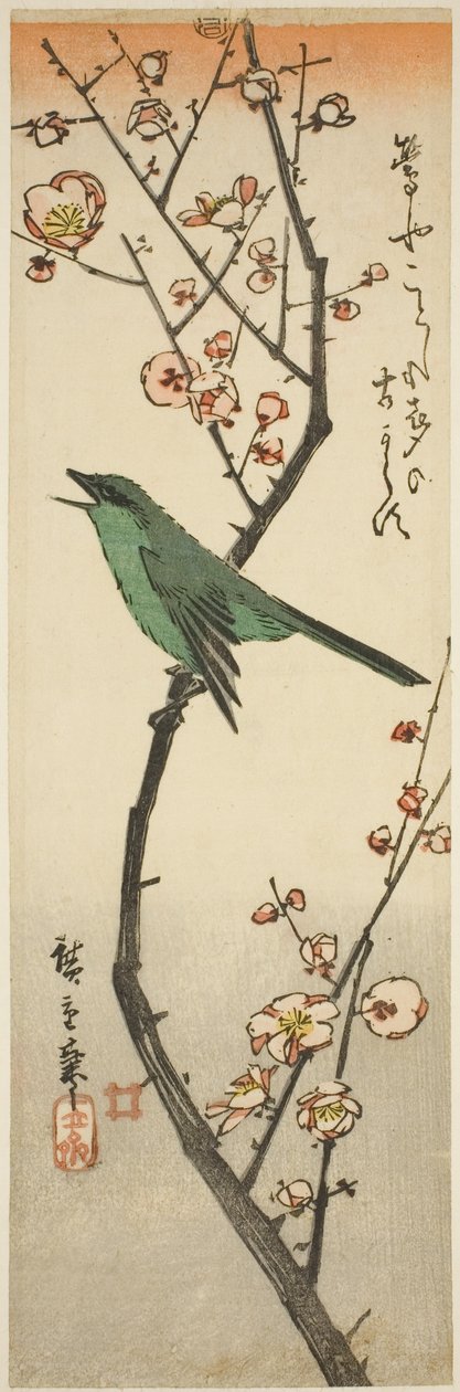 Pensaskirkko ja luumu tekijältä Utagawa Hiroshige