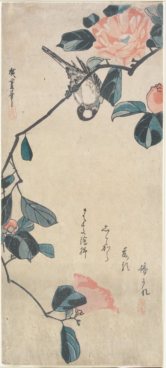 Kamelia ja punatulkku tekijältä Utagawa Hiroshige