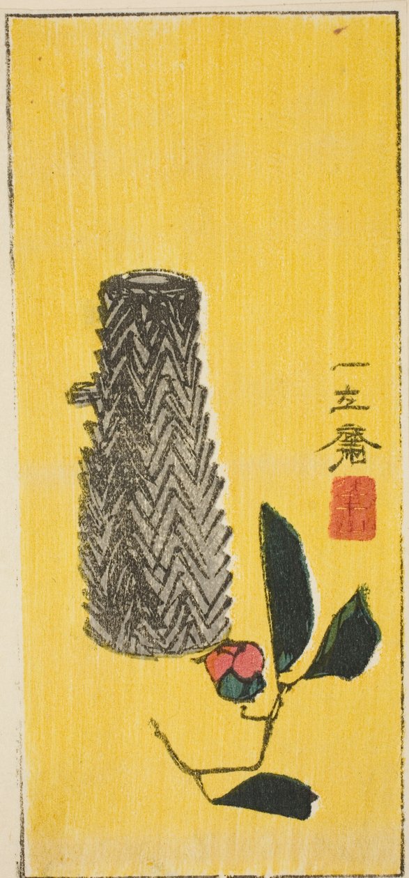 Camellia ja kori, osa nimettömästä harimaze-arkista tekijältä Utagawa Hiroshige