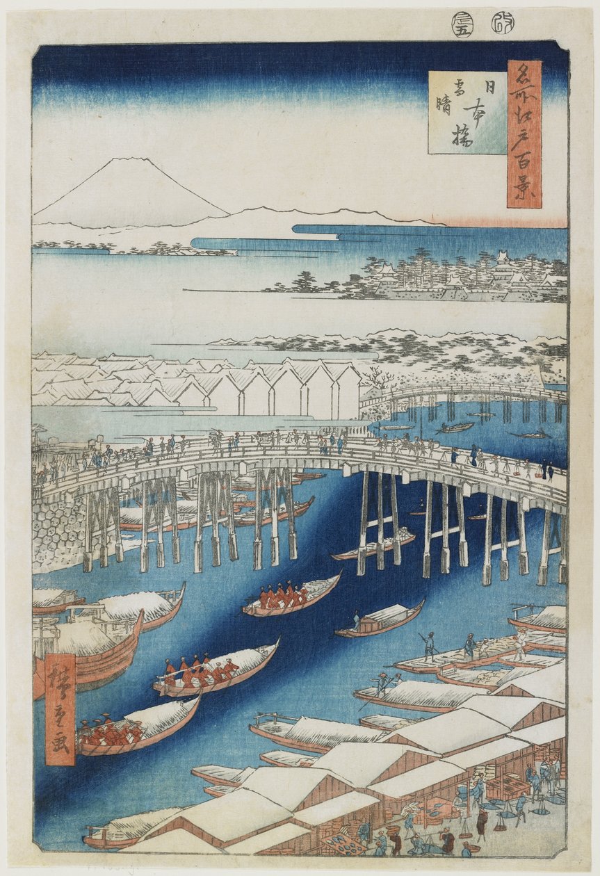 Kirkas sää lumen jälkeen, Nihonbashin silta, toukokuu 1856 tekijältä Utagawa Hiroshige