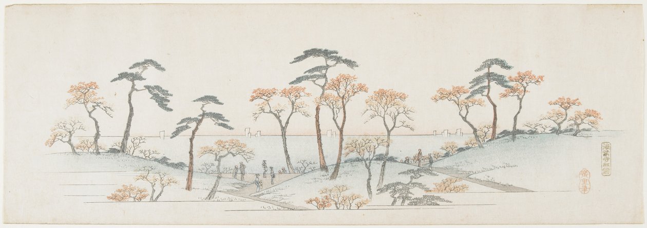 Värilliset lehdet Kaianji-temppelissä, 1837-1844 tekijältä Utagawa Hiroshige