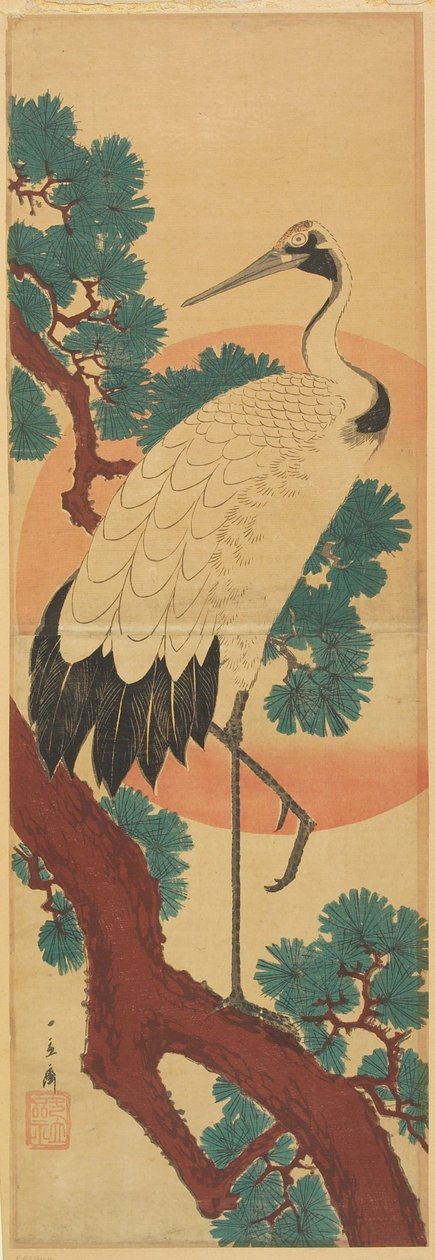 Kranich, Kiefer und Sonne tekijältä Utagawa Hiroshige