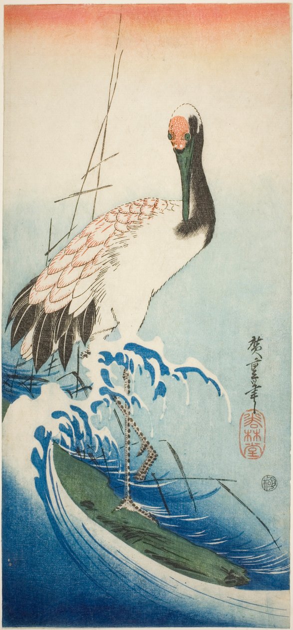 Nosturi ja aallot tekijältä Utagawa Hiroshige